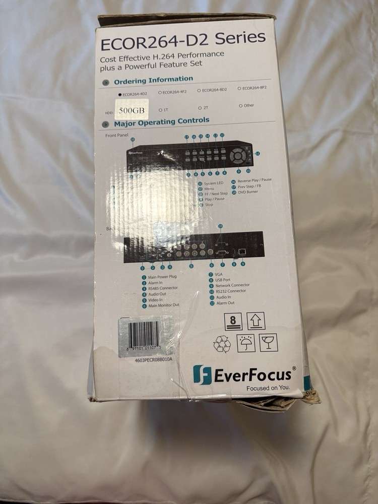 EverFocus ECOR264-4D2 DVR 4 Channel Security Recorder 500GB Open Box Powers On