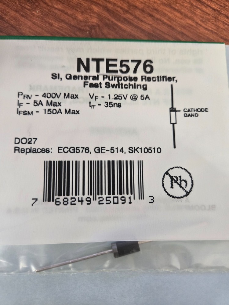 NTE576 Si, General Purpose Rectifier, Fast Switching