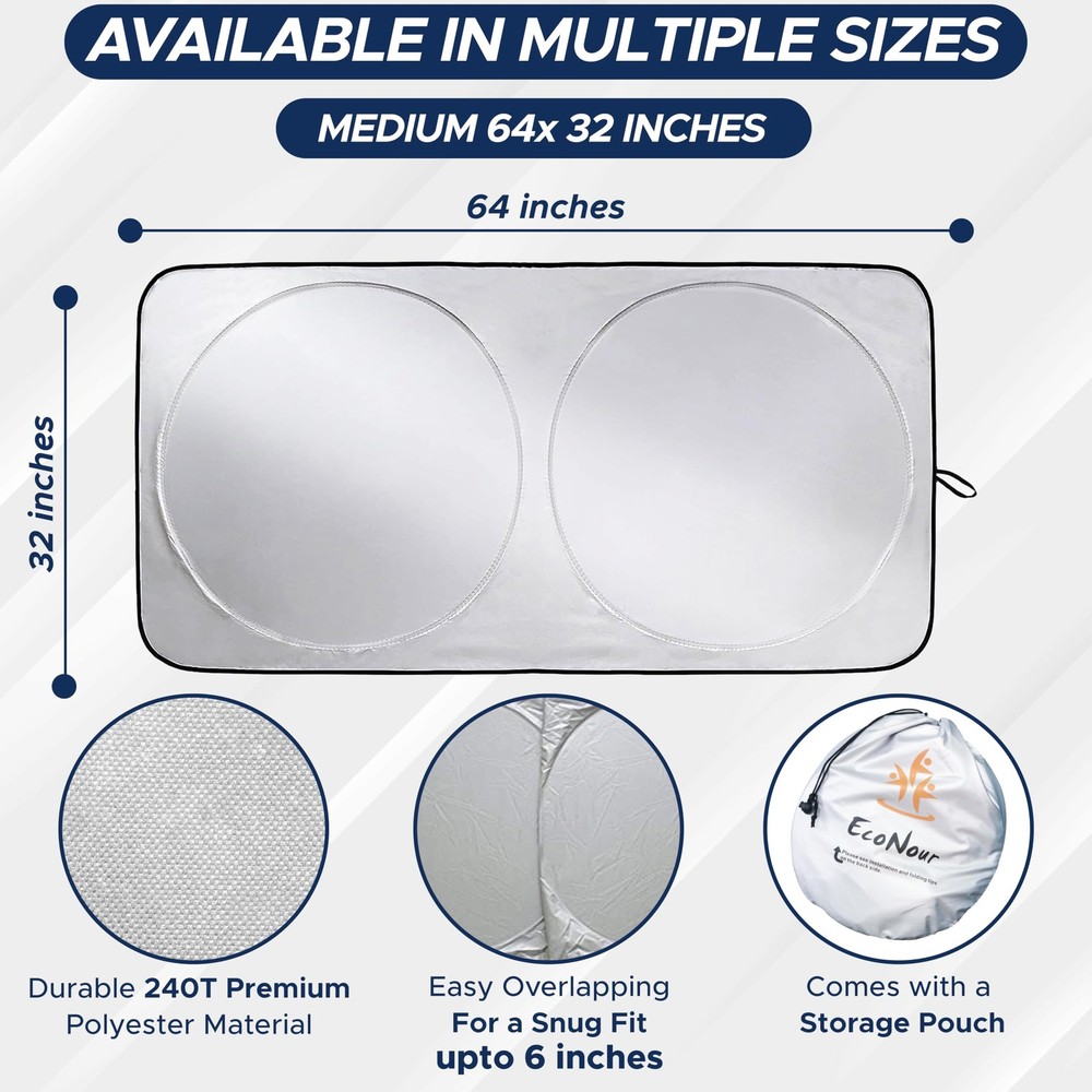 EcoNour Car Windshield Sunshade | Blocks 99% Heat & Medium, Black/Silver