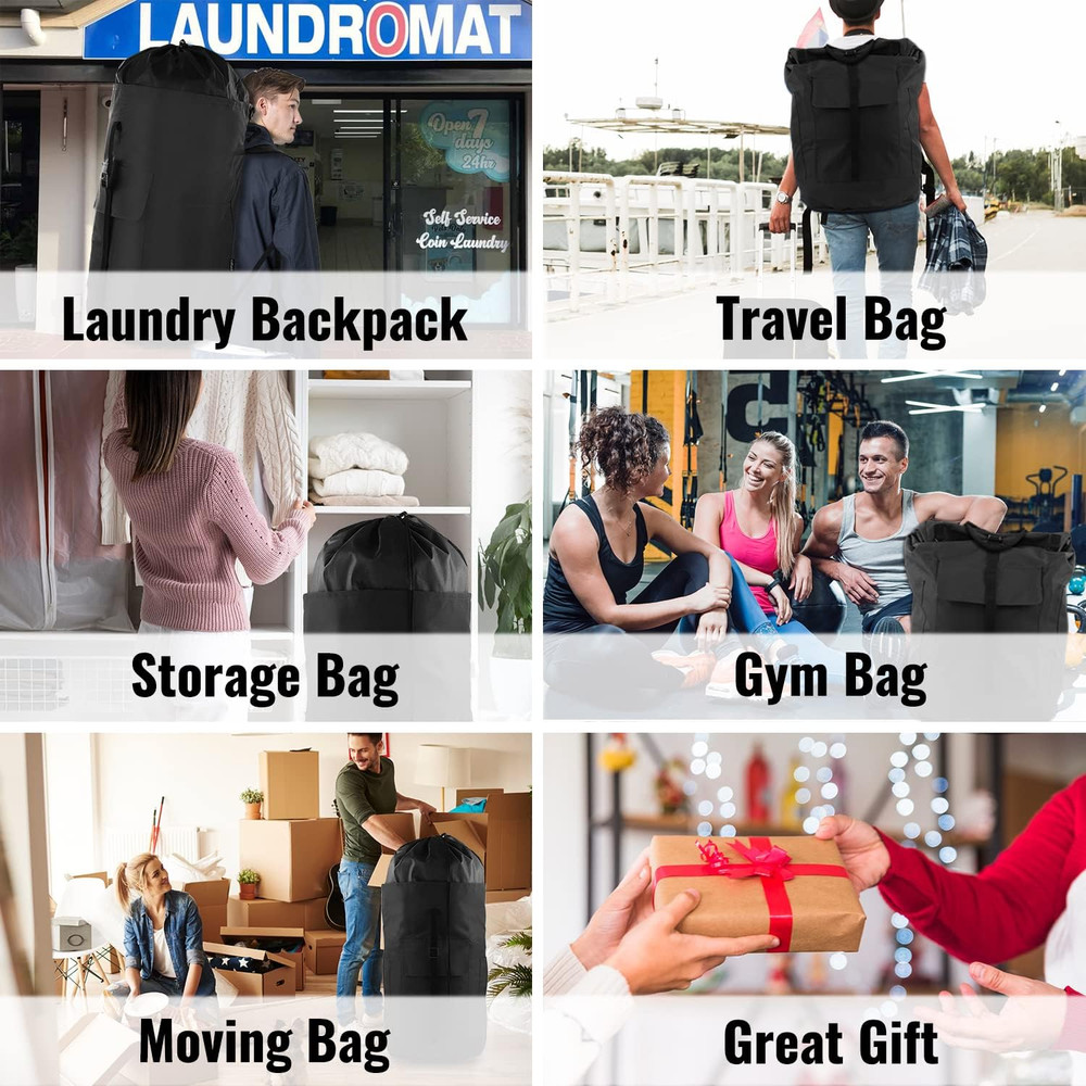 Laundry Bag Backpack, 125L Extra Large Laundry Backpack with Shoulder Straps, Ad