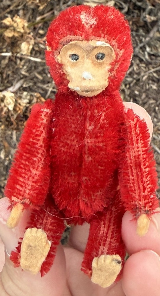 Early Miniature Schuco Jointed Red Monkey 3” Schuco Monkey Perfume Container