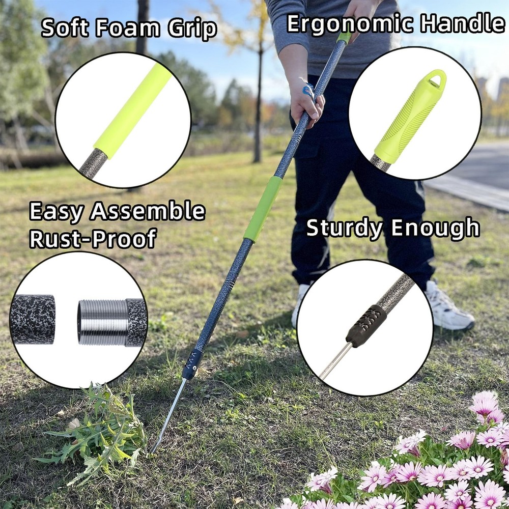 KLDOLLAR Weed Puller Tool, 48" Long Handle Weeder Tool with Soft Black