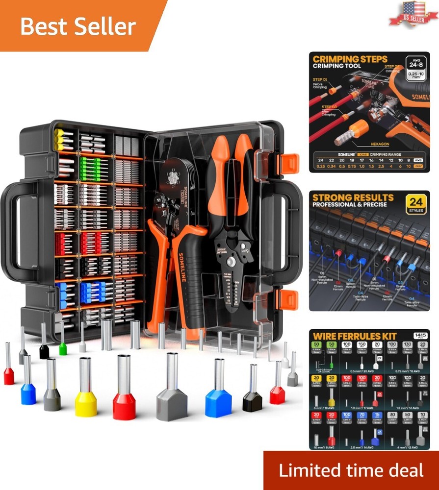 Complete Crimping Tool Kit: 24 Sizes Insulated Ferrules with Wire Stripper
