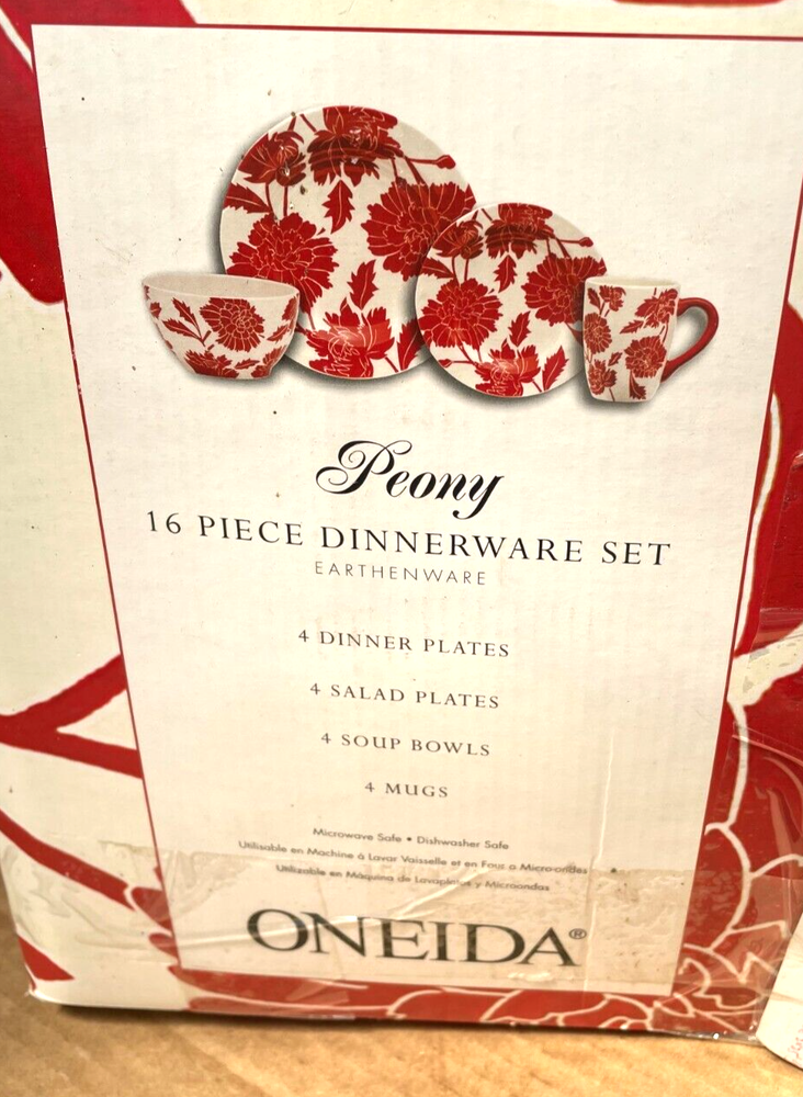 Set of 16 Pieces Oneida Retired Pattern Peony Earthenware Dinnerware Dish Set