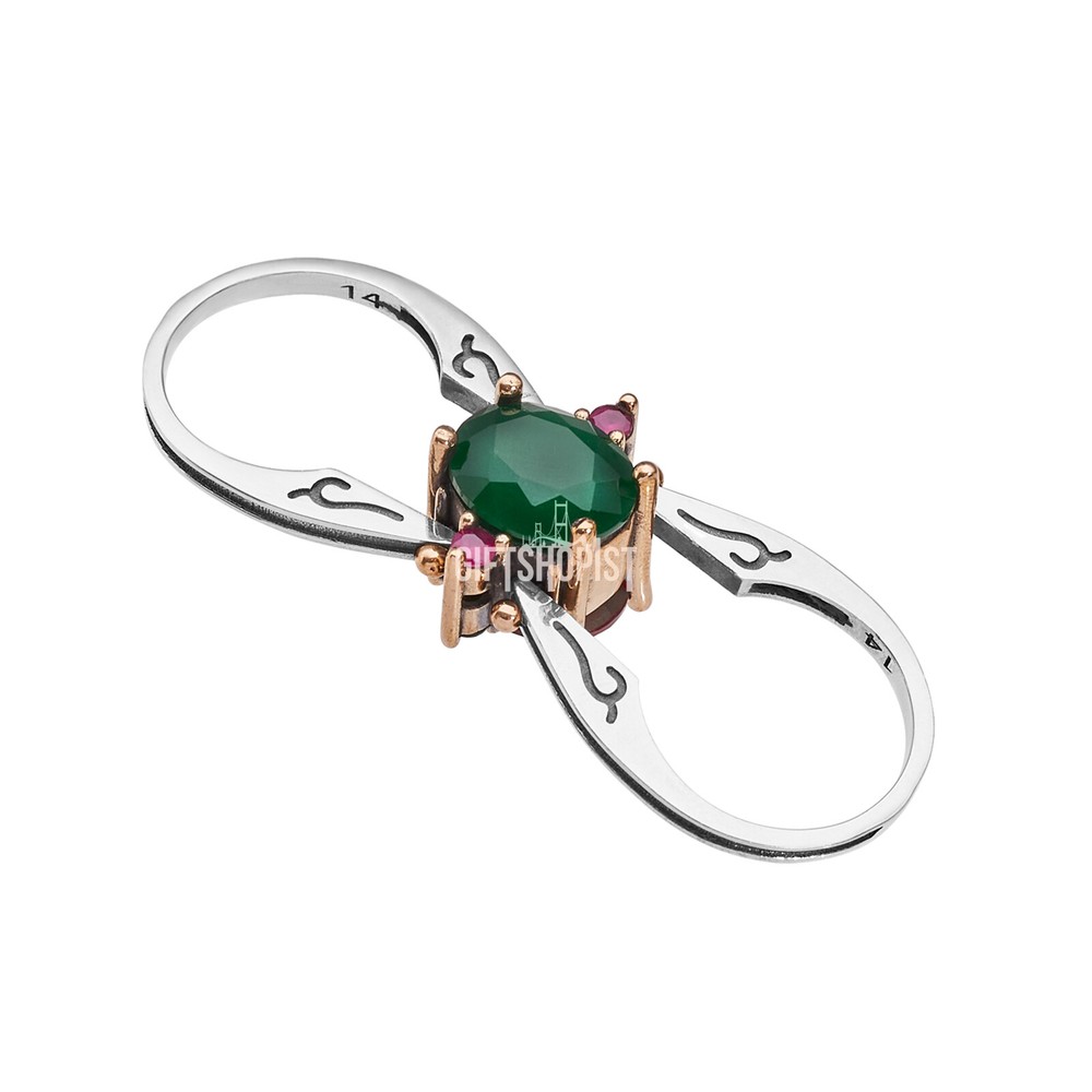 Turkish Jewelry Reversible Oval Emerald Ruby Jade 925 Sterling Silver Ring Size
