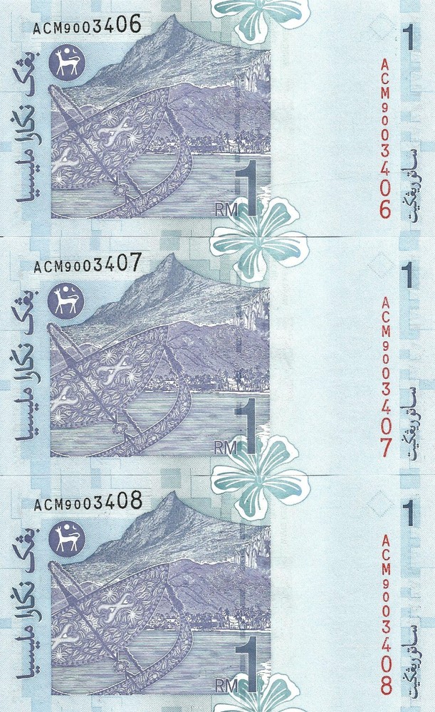Malaysia 3x 1 ringgit ND [2000] P-39b(2) UNC consecutive