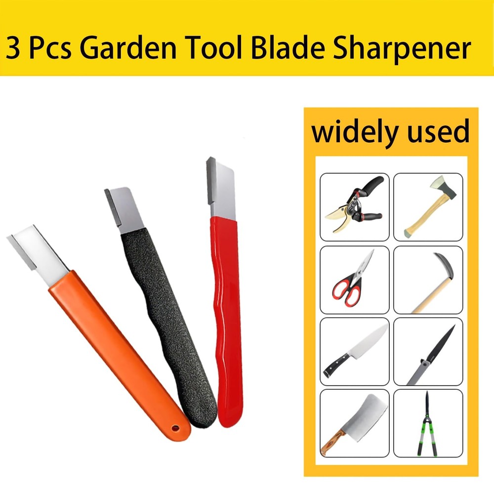 3 Pcs Garden Tool Blade Sharpener, Pocket Sharpener Orange+Black+Red