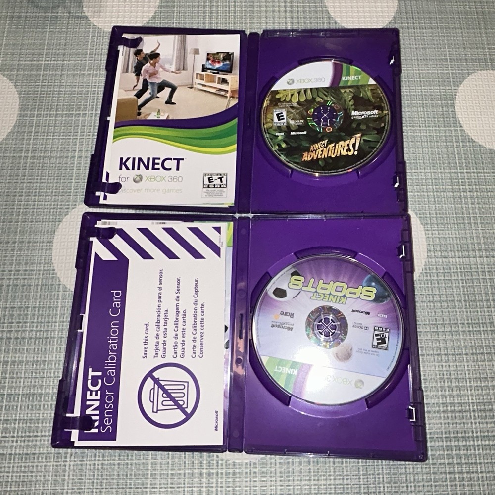Microsoft Xbox 360 Kinect Sensor Bar Bundle w/AC Adapter + 2 Random Games TESTED