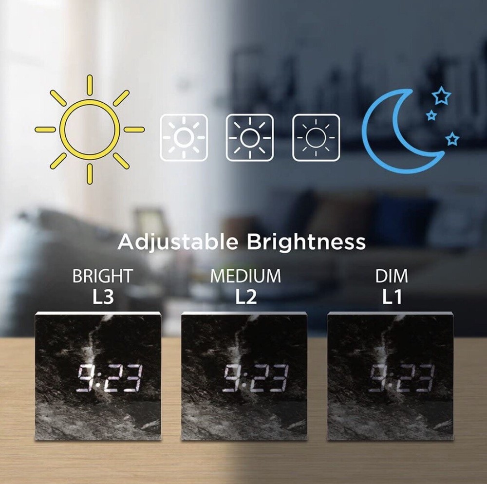 Oct17 Marble Pattern Alarm Clock,Multi-Function LED, USB Power Supply, Timer
