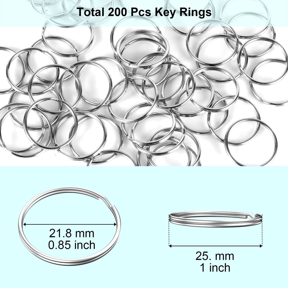 200PCS Split Key Rings Bulk for Keychain and Crafts 1”200Pack, silver