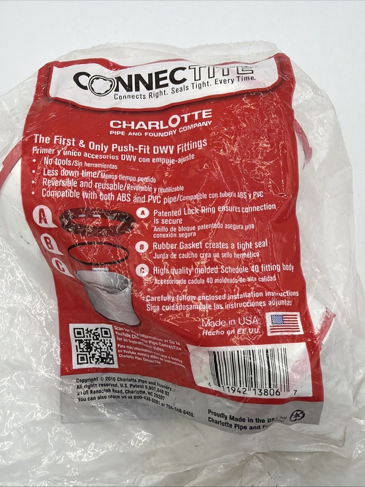 CONNECTITE Charlotte 2" PVC Push-Fit DWV Sanitary TEE Free Ship New