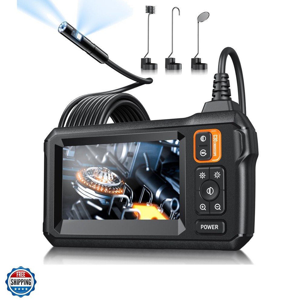 Endoscope Camera with Light, Inspection Borescope Camera with 4.3" IPS Screen...