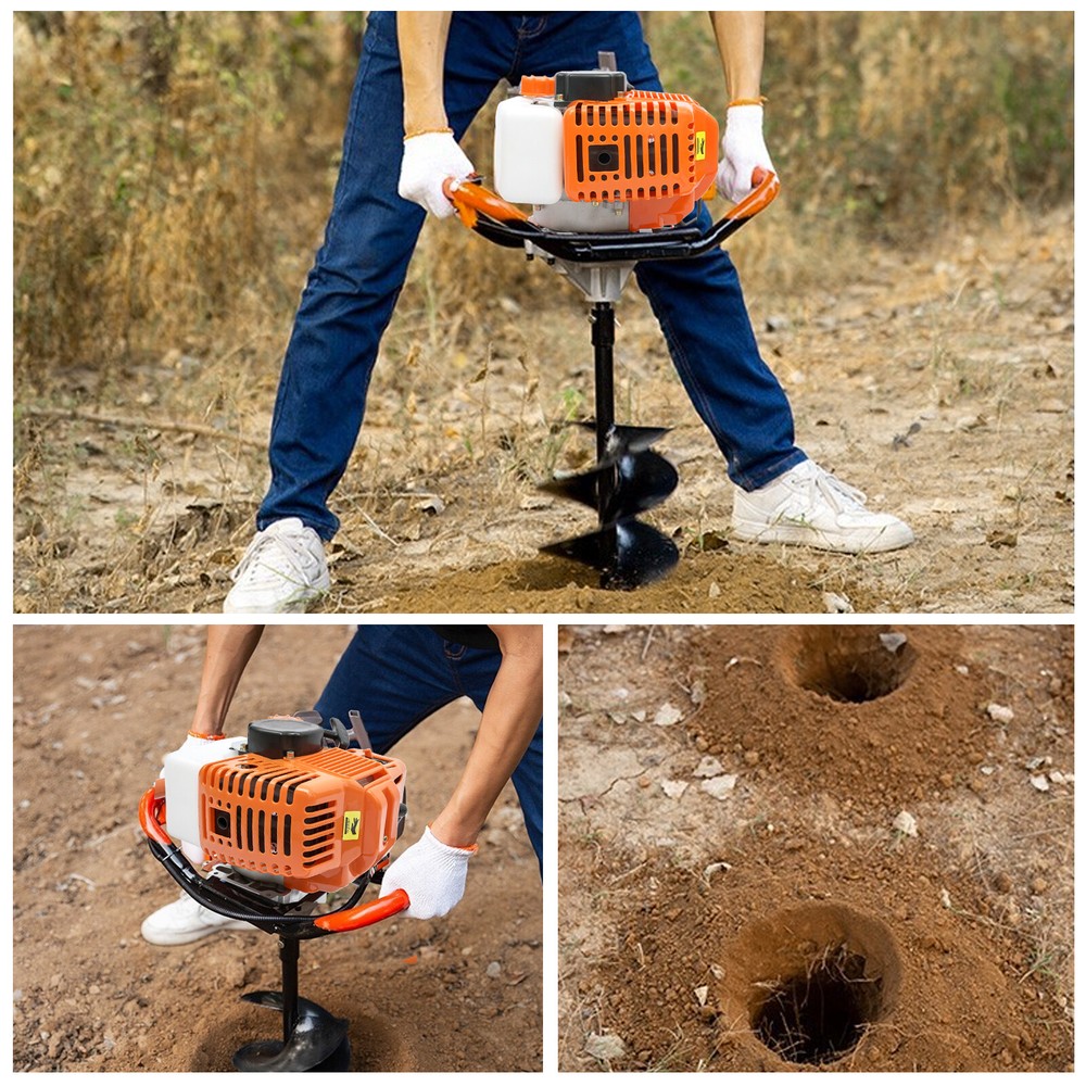 52CC 2.4HP 2 Stroke Post Hole Digger Earth Auger Digging Machine w/ 3x Drill Bit