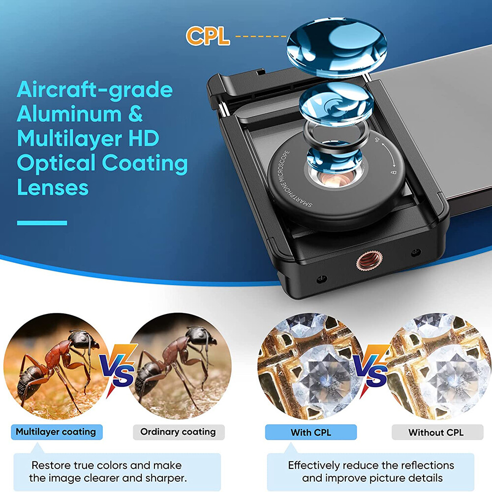 Phone Macro Lens 100X Magnification Microscope for Android/iPhone with LED Light