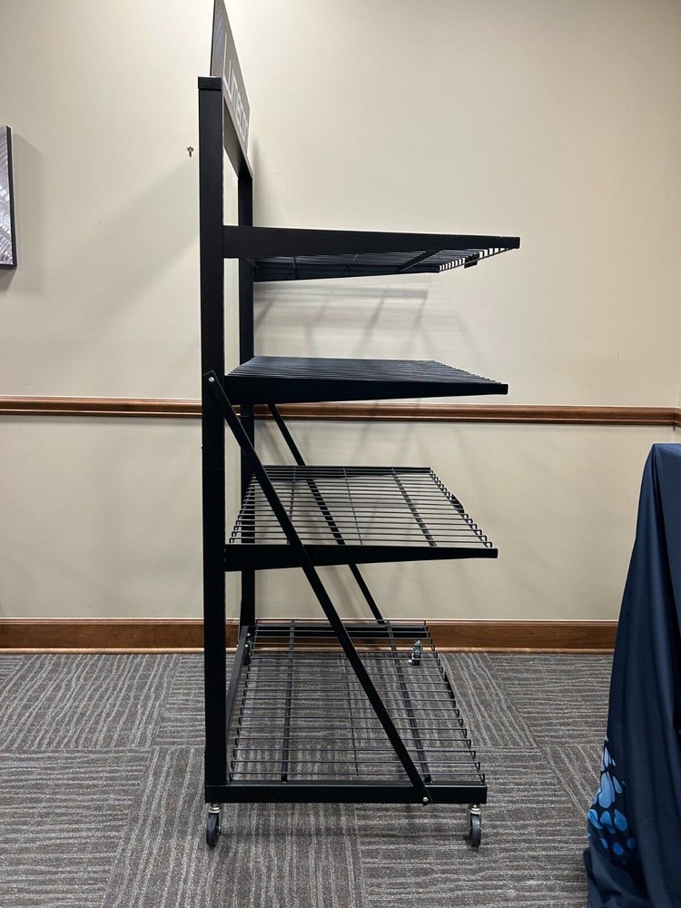 RETAIL ROLLING DISPLAY SHELVES WITH HEADER GRAPHIC FRAME