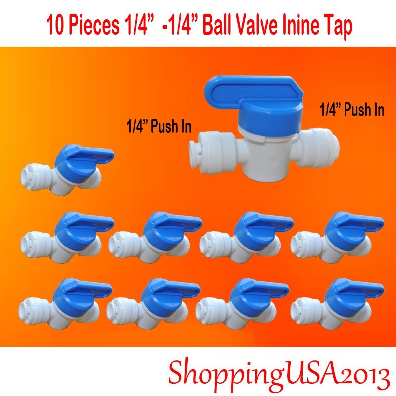 10 X Inline Straight Ball Valve 1/4"-1/4" Push In Quick Connect Under-sink