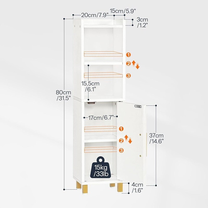 Space Saving Bathroom Cabinet Adjustable Shelf Metal Legs Storage Solution New