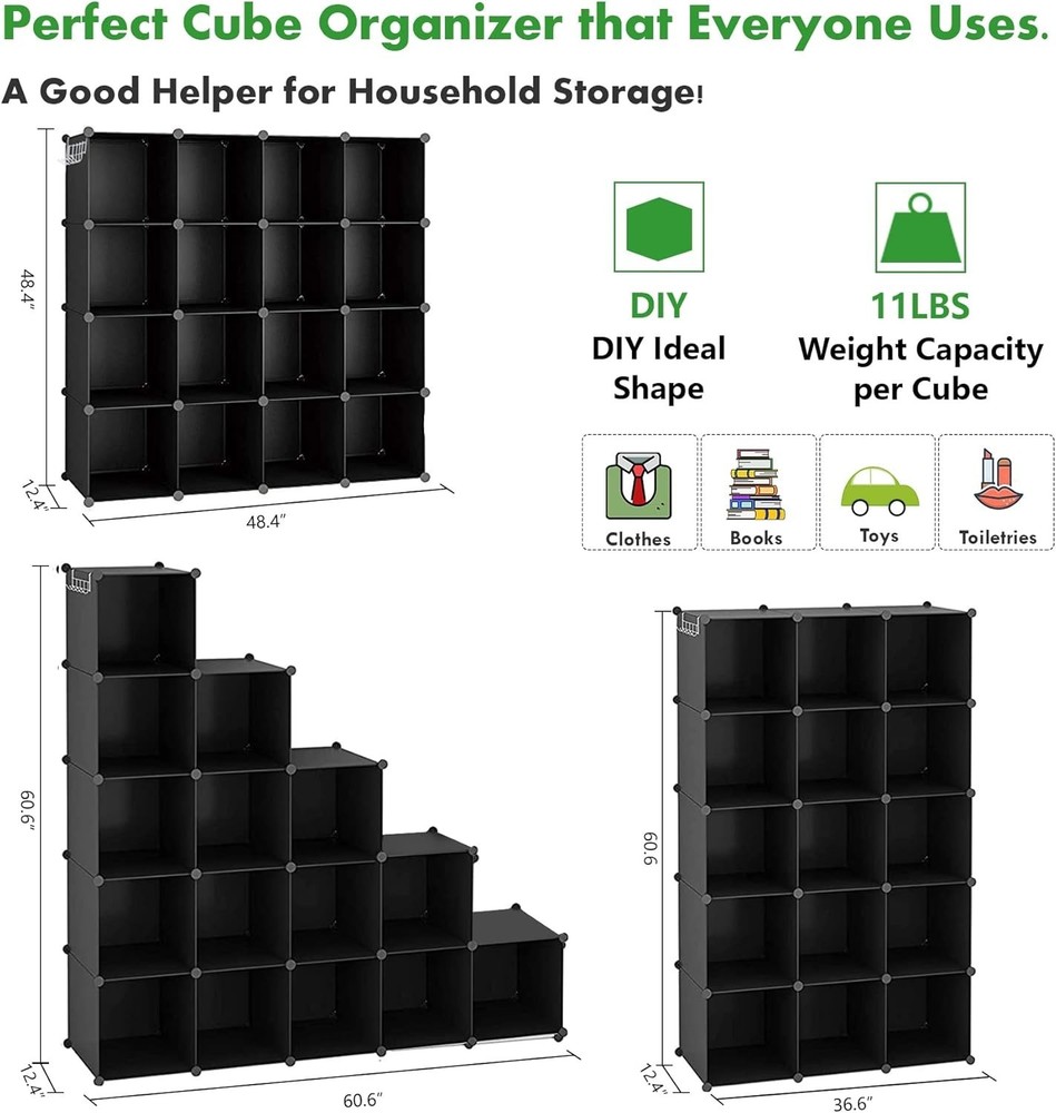 Cube Storage Organizer 16-Cube Shelves Units Plastic Storage Cubes DIY Closet