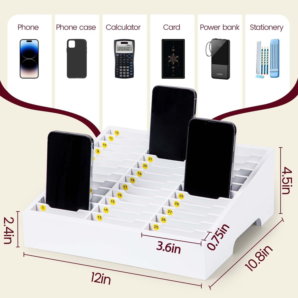 Classroom Cell Holder, Fully Assembled 36 Grid Cellphone Storage Box for Stud...