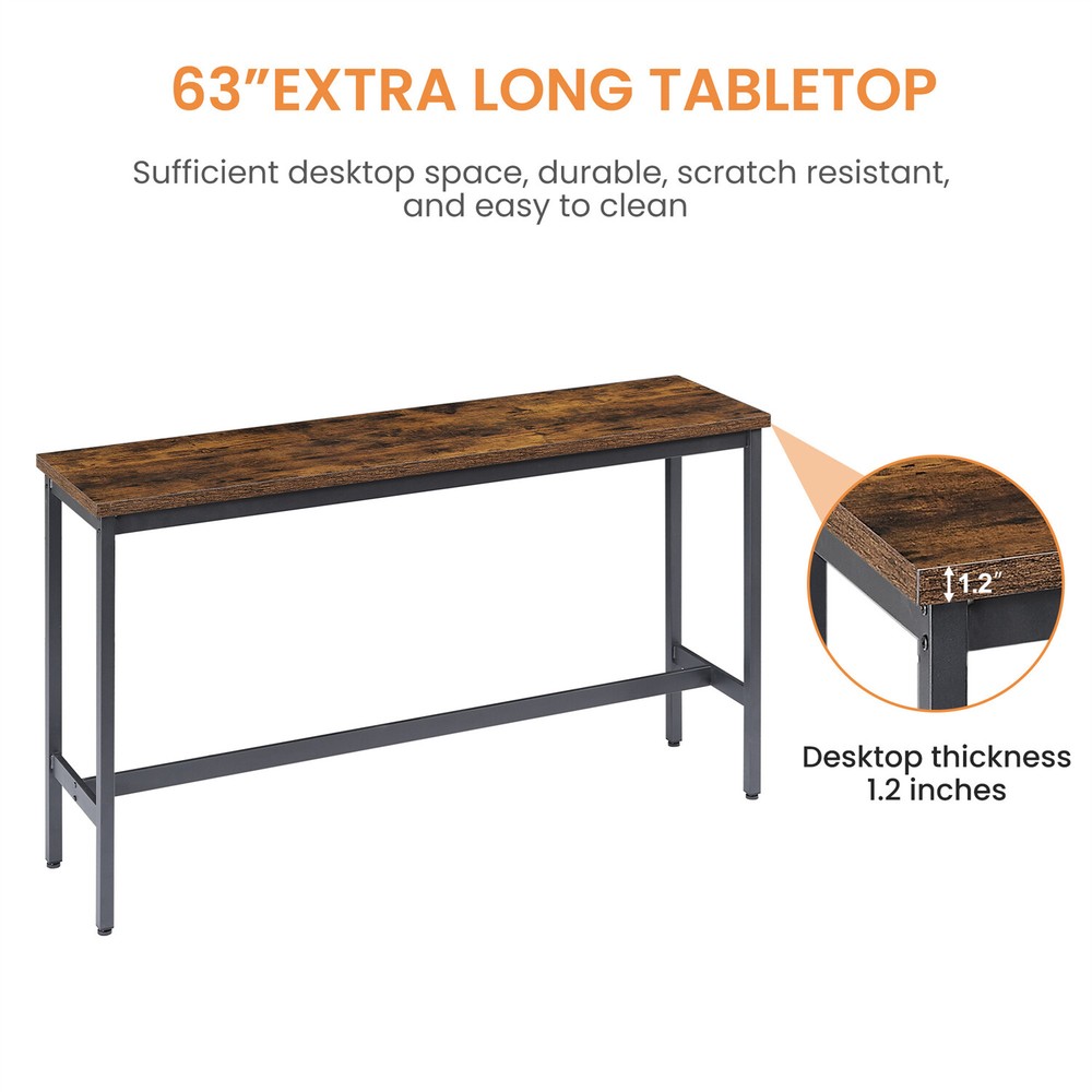 4 Piece Bar Table Set Counter Height Kitchen Pub Table w/ 3 Bar Stools Brown