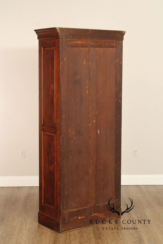 Antique Solid Oak Single Door Paneled Wardrobe