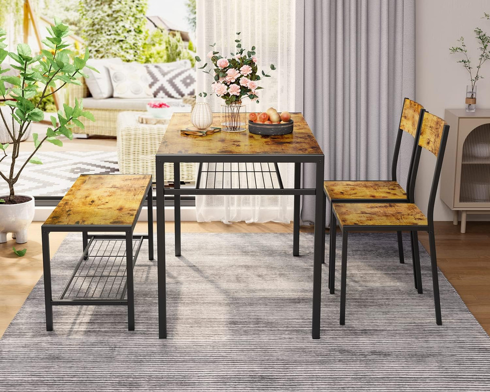 Kitchen Table and 2 Chairs for 4 with Bench, 4 Piece Dining Table Set for Small