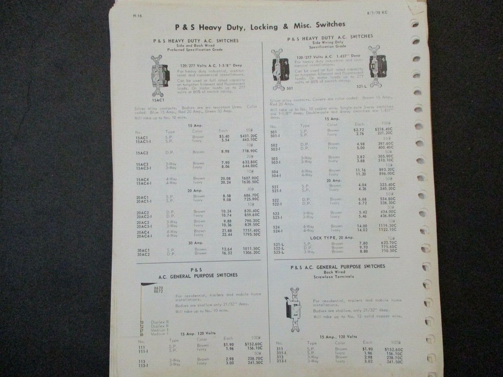 '79 Glasco Electric Co. revision catalog pages