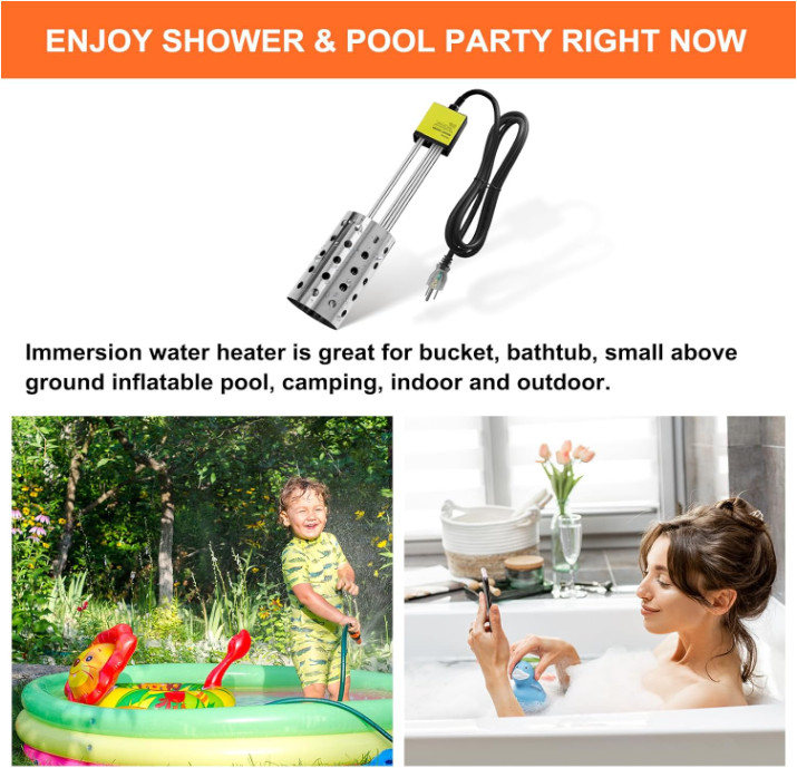 Calentador de Agua 1500W Inmersion con Control de Temperatura y Apagado