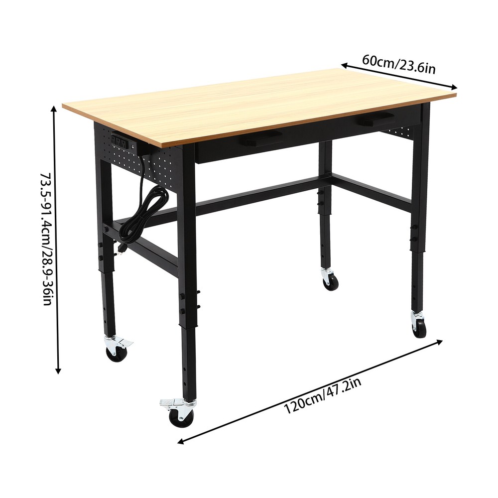 Mobile Workbench, Work Bench for Garage Office Home, Height Adjustable Workbench