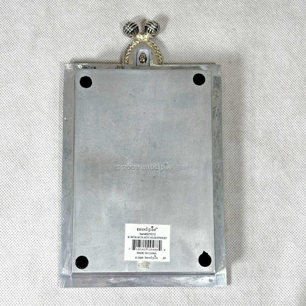 Mud Pie 2009 N Initial Metal Note Holder Tray 501013