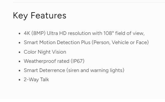 Lorex E893AB 4K Ultra HD Smart Deterrence IP Security Camera with Smart Motion