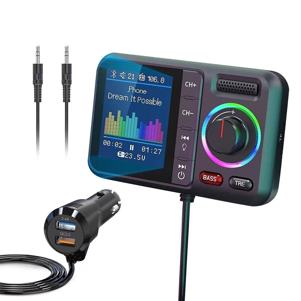 Bluetooth 5.0 Car Wireless FM Transmitter Adapter 2USB PD Charger Hands-free