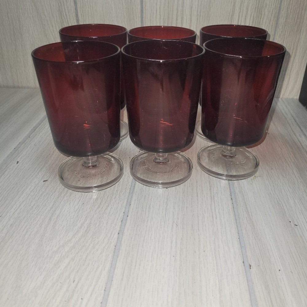 Vintage Ruby Red Cavalier Crystal Wine Goblets Glasses Barware MCM