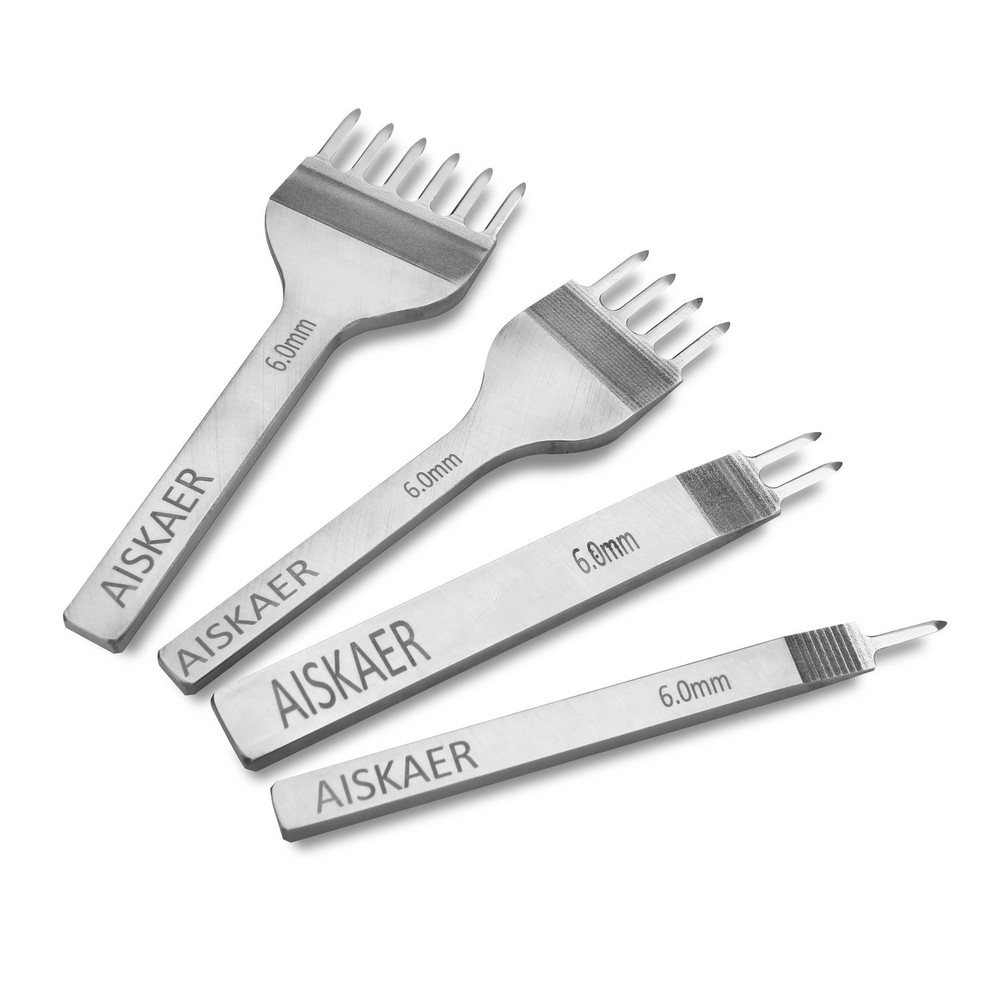 Aiskaer Leather Stitching Punch Set, Diamond Chisel Tools, 6mm 6mm, Silver