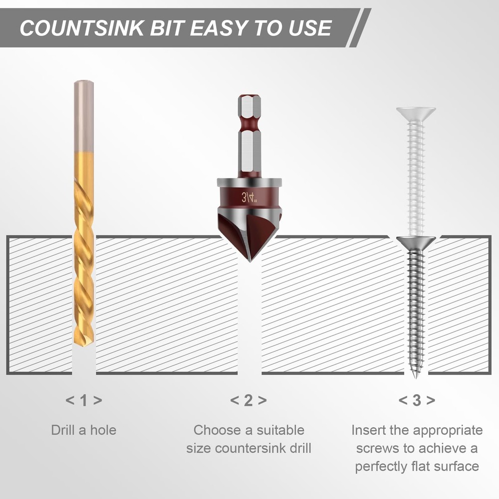 5PCS Countersink Drill Bit Set, 82 Degree HSS Counter Sink Bits for...