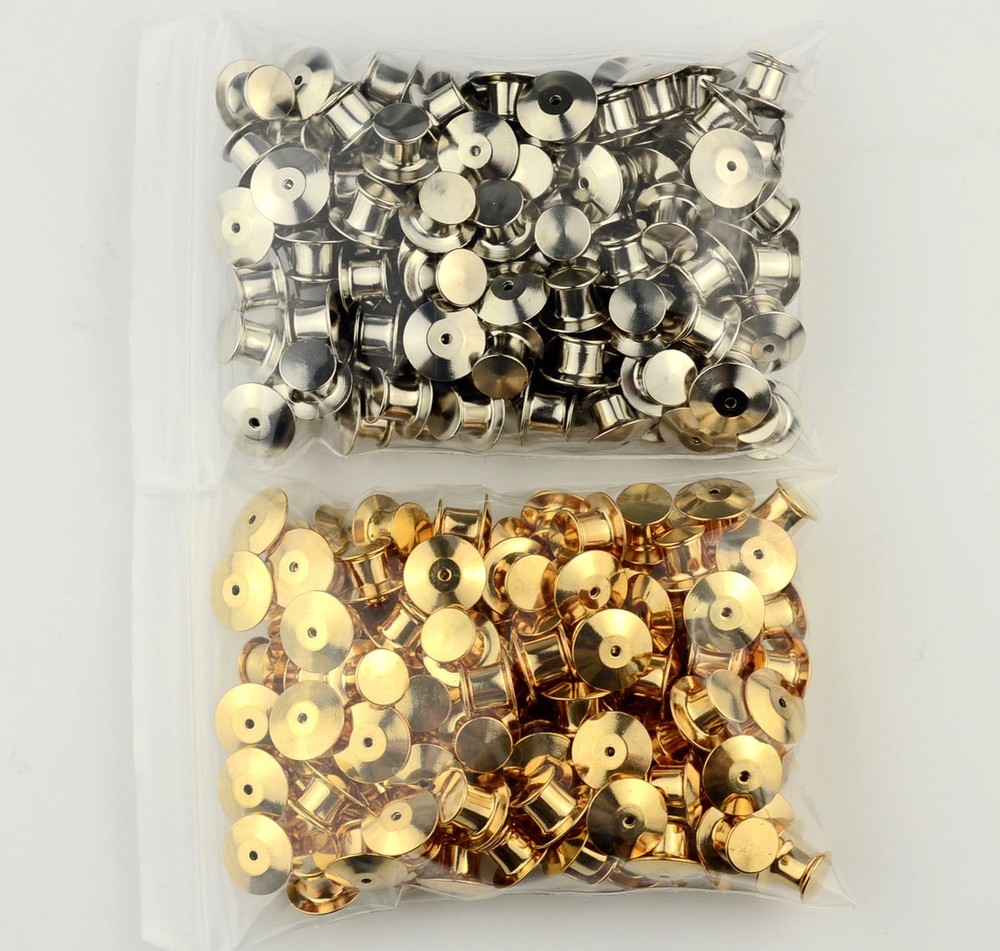 100 LOW PROFILE Locking Pin Backs/Pin Keepers-50 Silver 50 Gold each-NoTools
