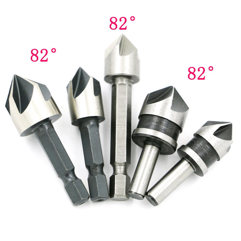 5pcs 82 Degree Chamfer Angle HSS 5 Flute Countersink Drill Bit Set Tool