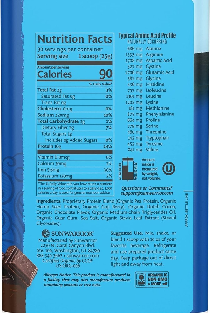 Sunwarrior Protein Warrior Blend Chocolate Flavor 1.7 lbs for Peak Performance