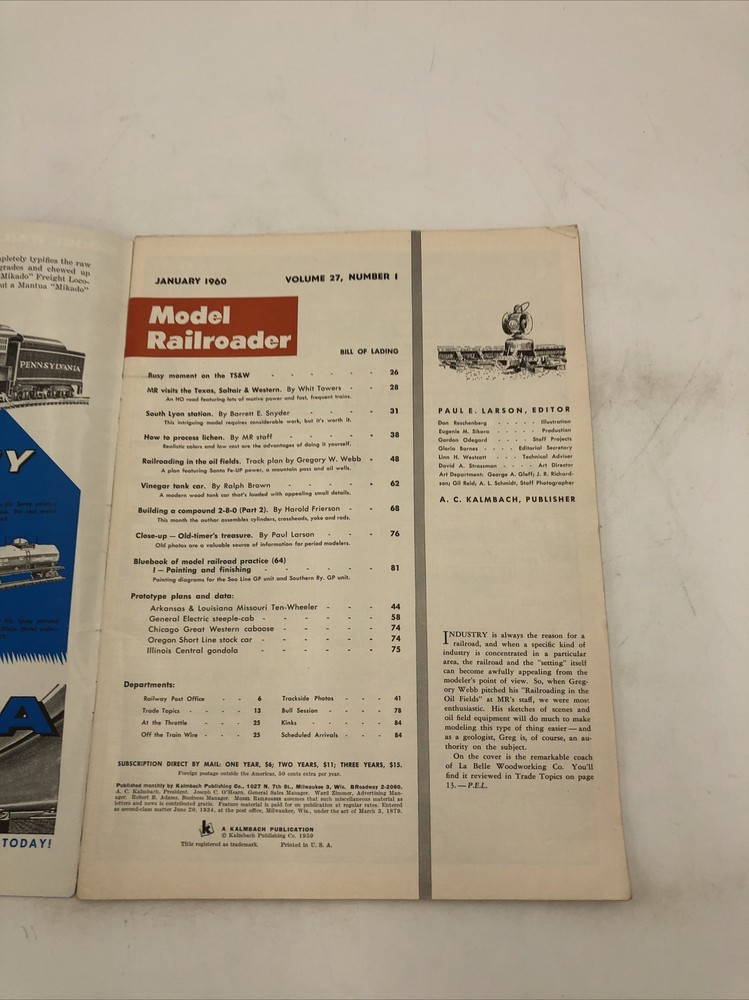 Model Railroader Magazine January 1960