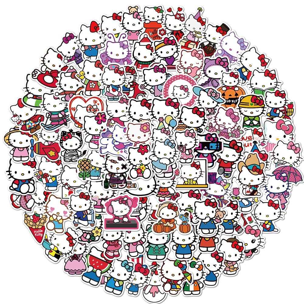 100Pcs Hello Kitty Stickers Pack White Theme Waterproof Colorful