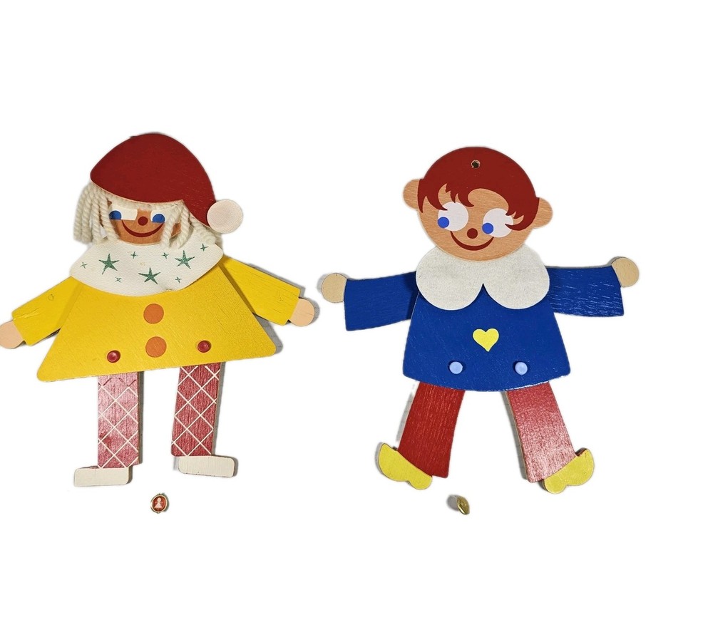 Vintage Wood Pull String Toy Clown - Made In Germany