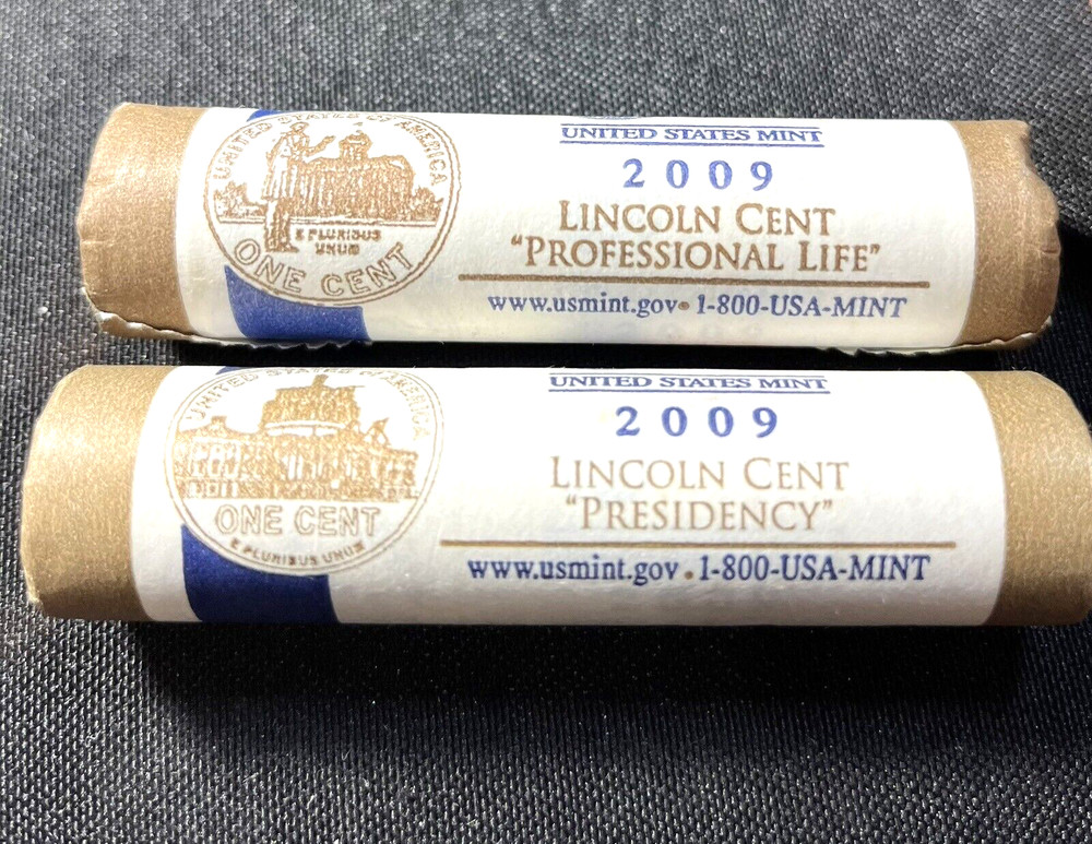 Two 2009 P Uncirculated Lincoln Cent Rolls Professional & Presidency US Mint  ML