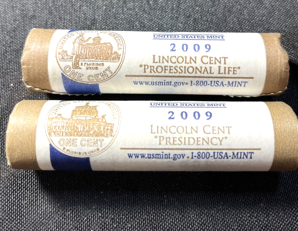 Two 2009 P Uncirculated Lincoln Cent Rolls Professional & Presidency US Mint ML