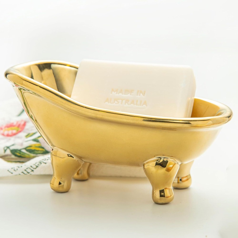 5.6" Ceramic Mini Bathtub Soap Dish Decortative Clawfoot Bathroom Golden