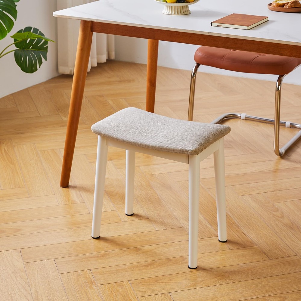 Saddle Cushion Vanity Stool Chair, Foot Rest Stool with Solid Wood Legs, Mode...