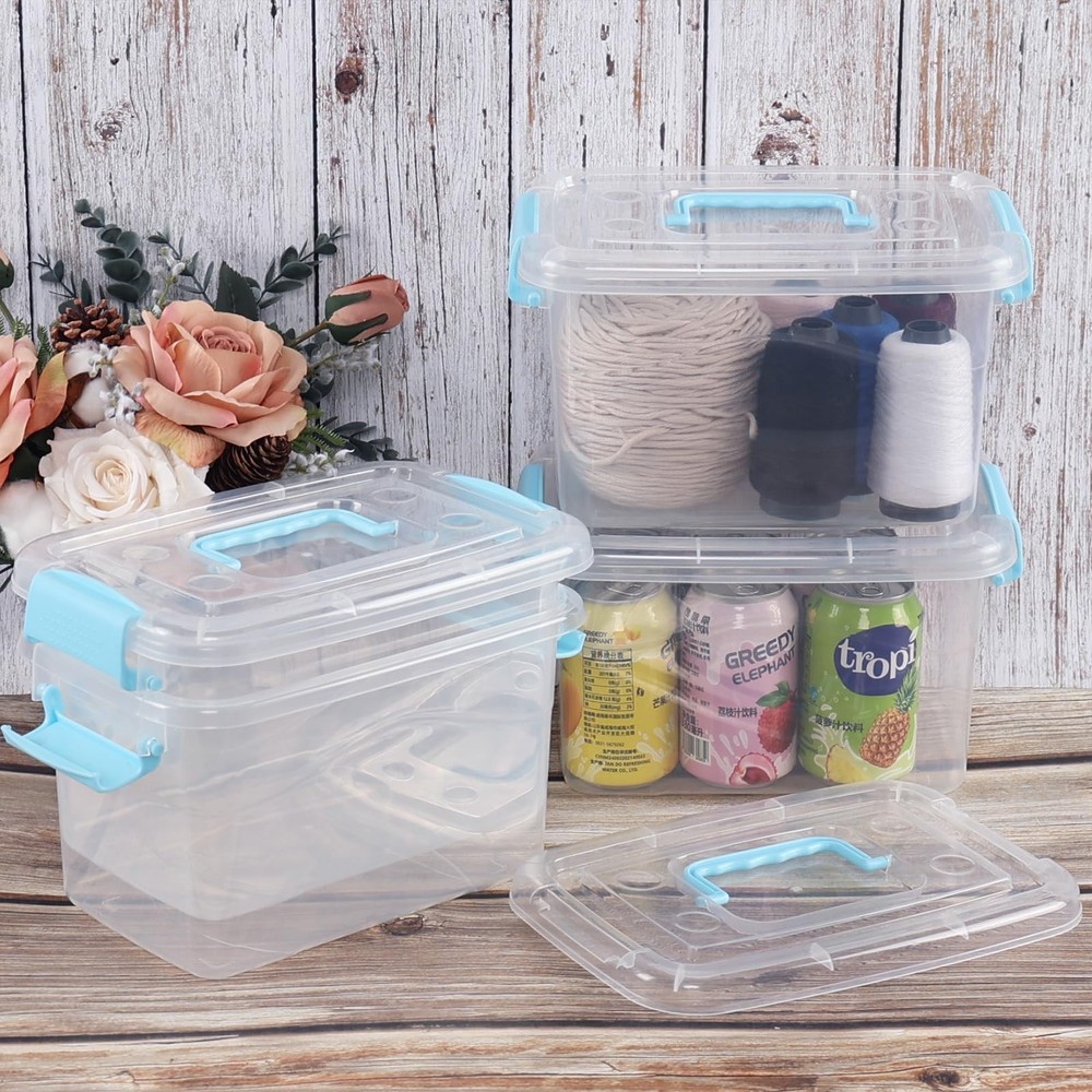 Ggbin 6 Quart Plastic Storage Box with Lid, Clear Latching Organizer Bin, 4 P...