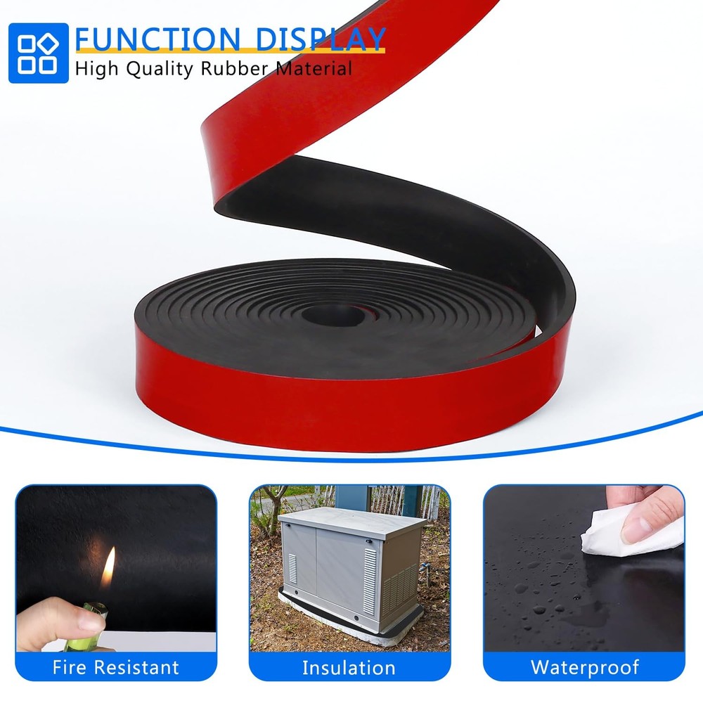WochiTV Adhesive Solid Rubber Strips, 2" Wide x 1/16" Thick x 120" Long Self ...