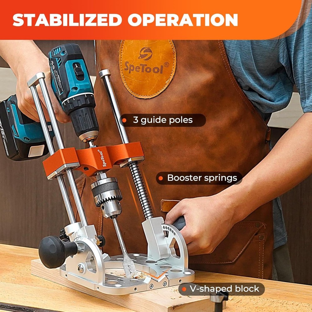 SpeTool Portable Drill Guide with Liner Ball Bearings Guide Poles, 1/2” Chuck