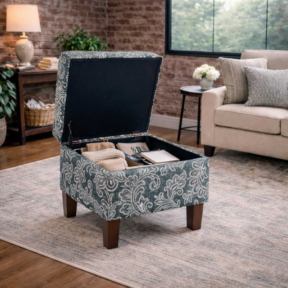 Home Decor |K7646-A879| Upholstered Modern Rectangular Storage Ottoman | Hinged