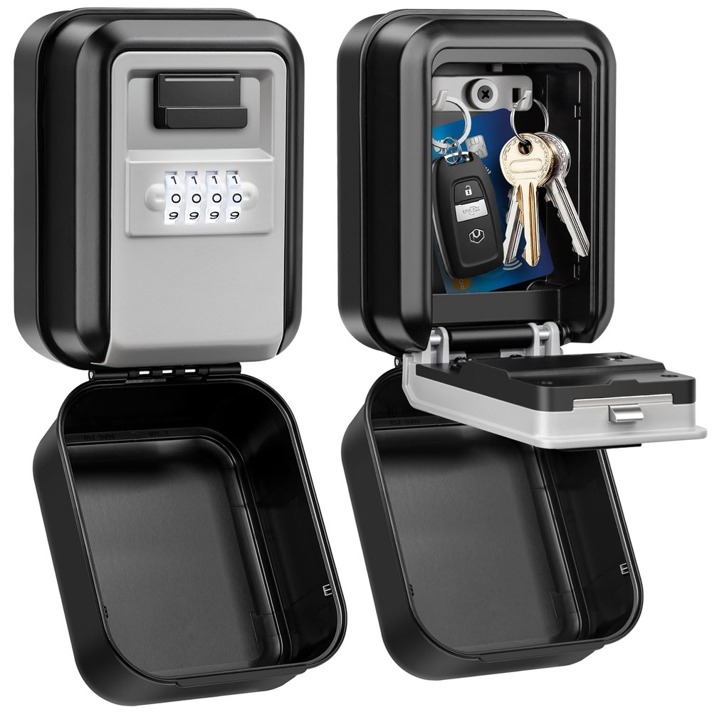Key Lock Box, Waterproof Wall Mount, 4-Digit Code, Auto-Illuminating | Secure